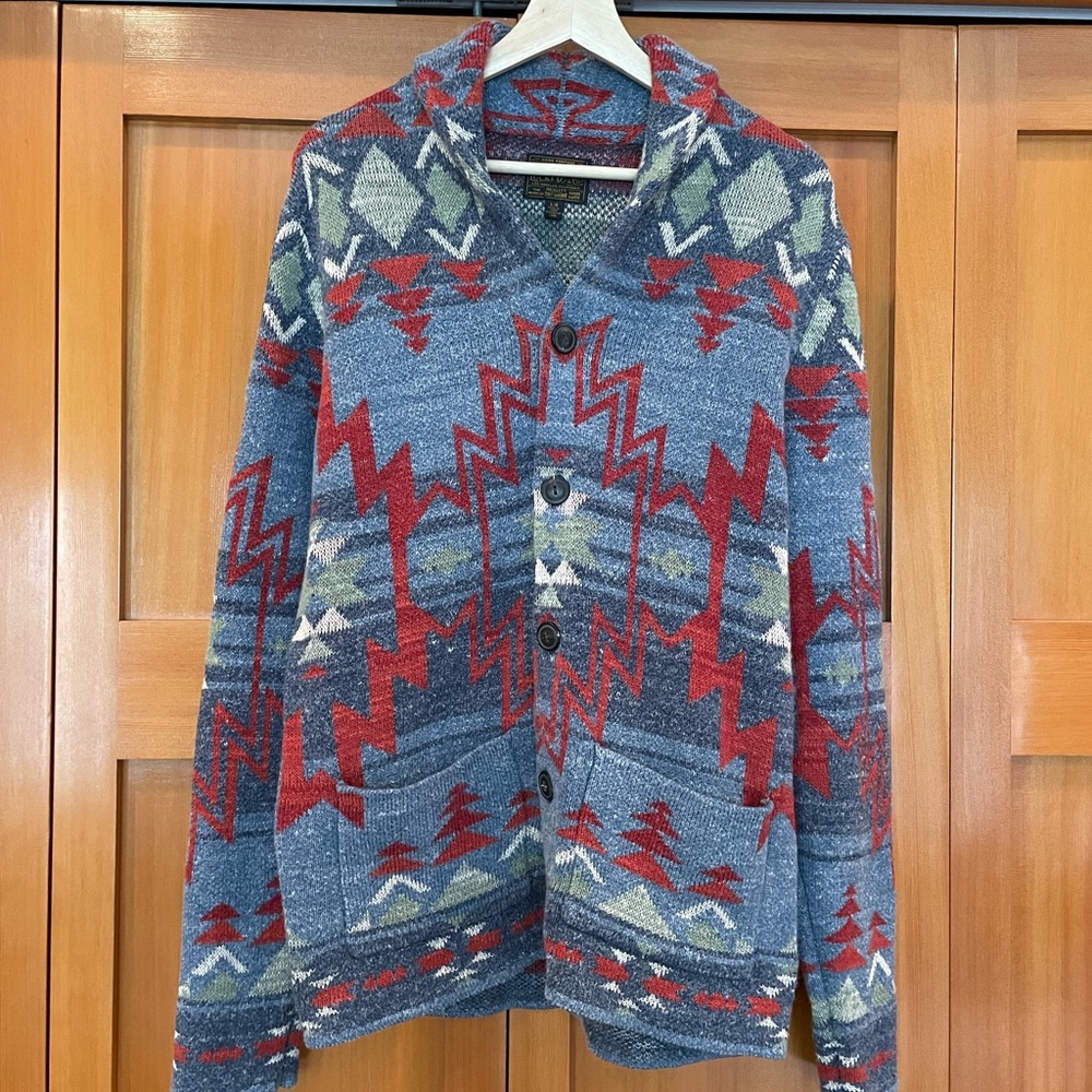 Lucky Brand Red and Blue Aztec Knit Cardigan - Picture 2 of 4